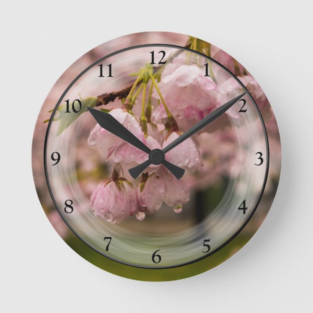 Horloge Ronde Cherry Blossoms et Rain Drops (Recto)