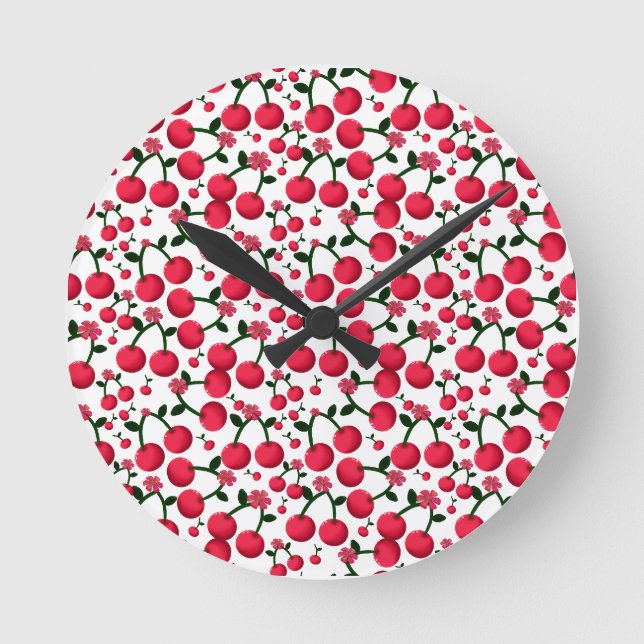 Horloge Ronde Cherry Seamless Pattern, Red Fruit Pattern,  (Recto)