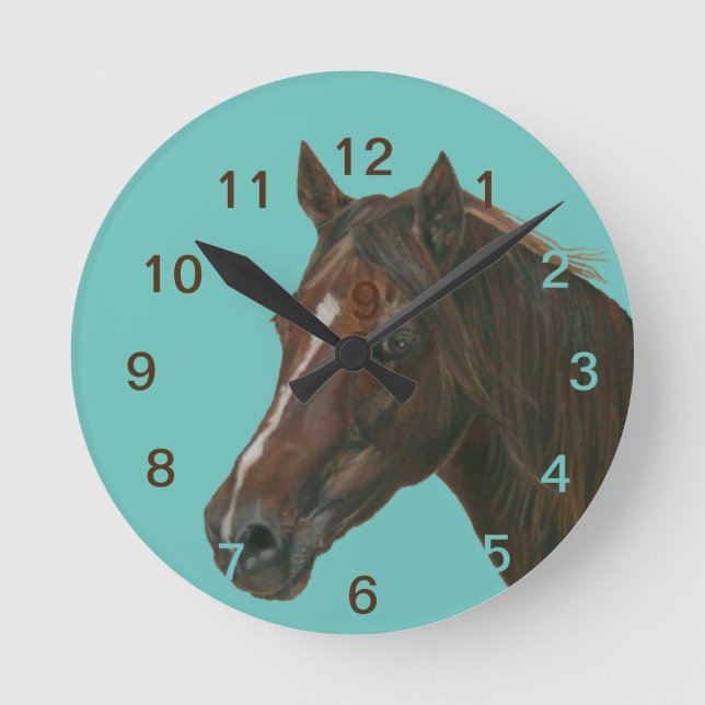 Horloge Ronde Chestnut mare horse portrait equine painting (Recto)