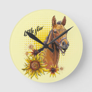 Horloge Ronde Cheval à main avec des tournesols lancer l'oreille