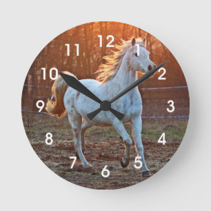 Horloge Ronde Cheval Arabe gris