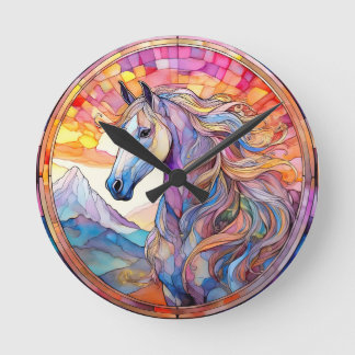 Horloge Ronde Cheval blanc en vitrail