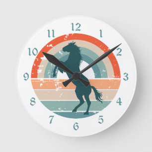 Horloge Ronde Cheval bleu Retro Arc-en-ciel