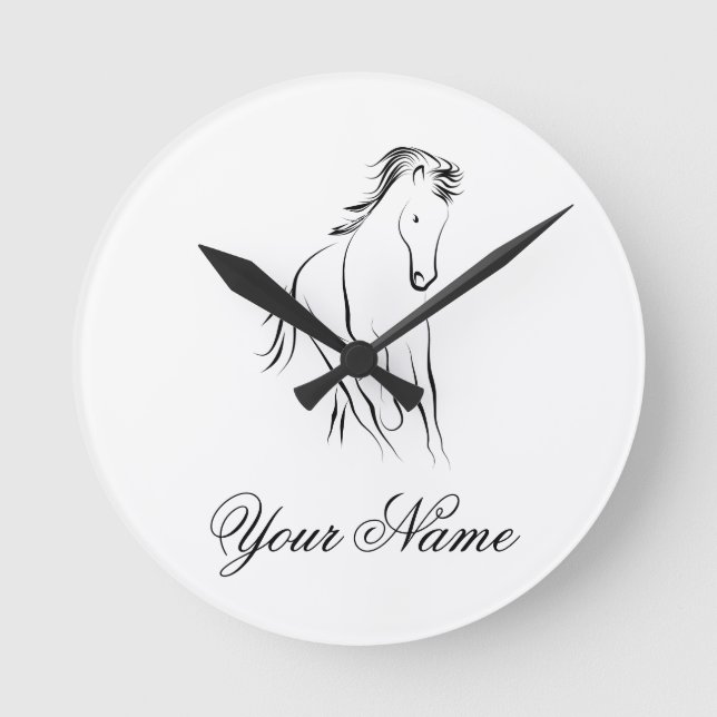 Horloge Ronde Cheval en couleur noire (Recto)