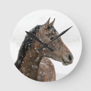 Horloge Ronde Cheval en hiver
