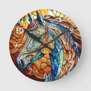Horloge Ronde Cheval en Verre Coloré Vibrant 25