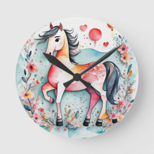 Horloge Ronde Cheval floral mignon