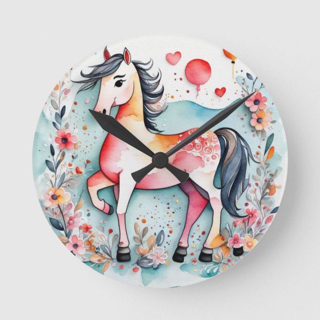 Horloge Ronde Cheval floral mignon (Recto)