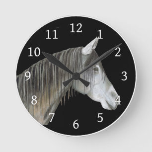 Horloge Ronde Cheval gris