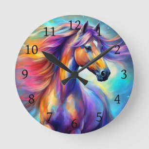 Horloge Ronde Cheval multicolore coloré