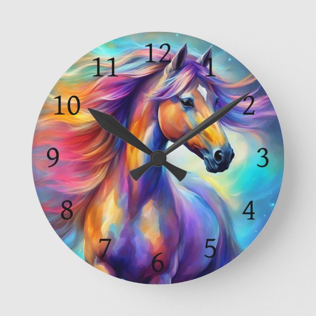 Horloge Ronde Cheval multicolore coloré  (Recto)