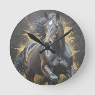 Horloge Ronde cheval noir groovy