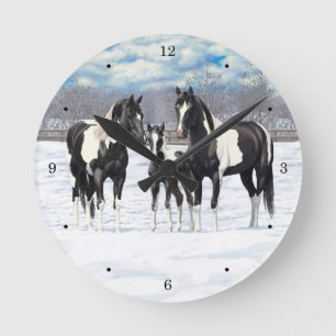 Horloge Ronde Cheval Pinto Quarter Noir Chevaux Paint Chevaux Da