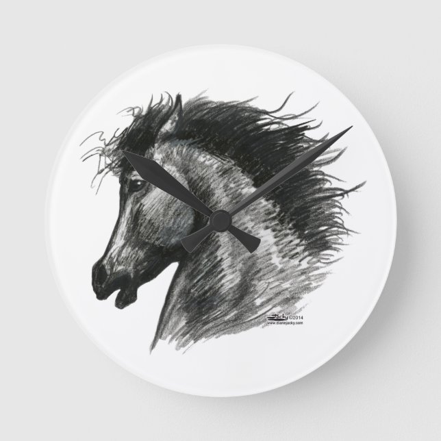 Horloge Ronde Cheval Sauvage Fougueux (Recto)