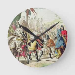 Horloge Ronde Chevaliers se battant en duel à pied dans un