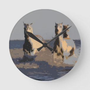 Horloge Ronde Chevaux de la mer - Chevaux sauvages