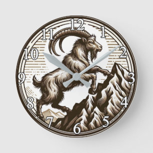 Horloge Ronde Chèvre de montagne qui grimpe Capricorne Anniversa