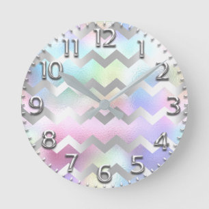 Horloge Ronde Chevron Unicorn Gray Arabic Number Holographic