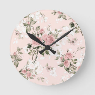 Horloge Ronde Chic chic, français chic, vintage, floral, rustiqu