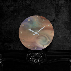 Horloge Ronde Chic Earthy   Agate en pierre de cuivre naturel