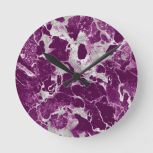 Horloge Ronde Chic Élégant Motif Abstrait Violet Pourpre