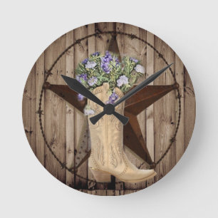 Horloge Ronde Chic Fleur sauvage Texas Star Western cowgirl coun
