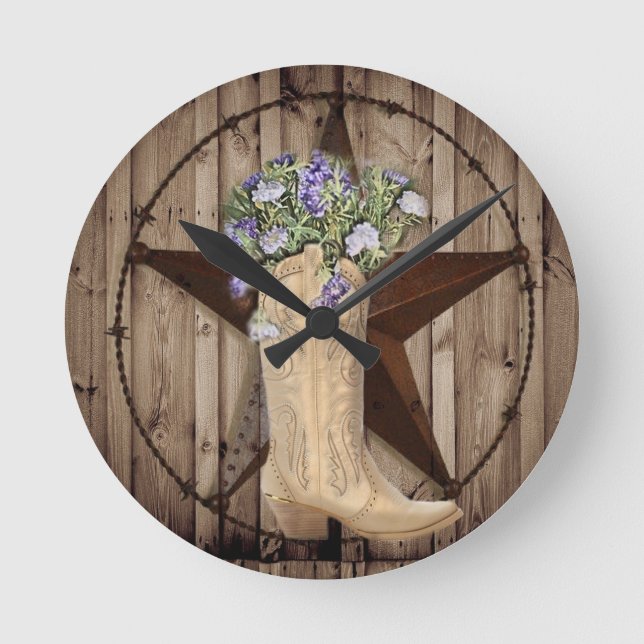 Horloge Ronde Chic Fleur sauvage Texas Star Western cowgirl coun (Recto)