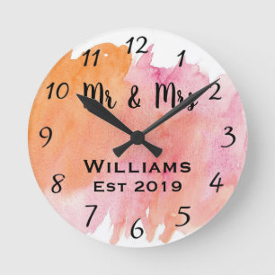 Horloge Ronde Chic minable d'aquarelle florale en pastel moderne