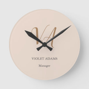 Horloge Ronde Chic monogramme professionnel simple minimaliste