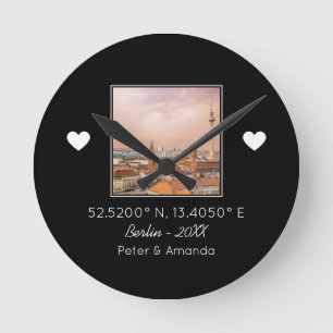 Horloge Ronde Chic Noir & Blanc Première Date Keepsaké Boyami