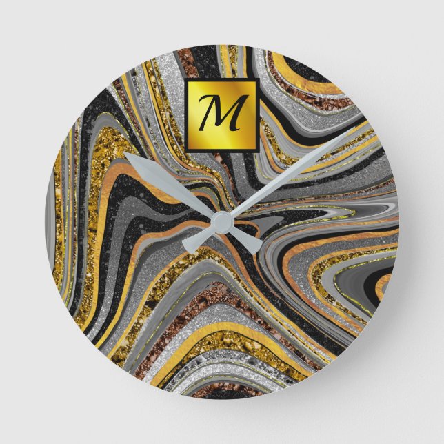Horloge Ronde Chic Sparkle Parties scintillant marbre art gris o (Recto)