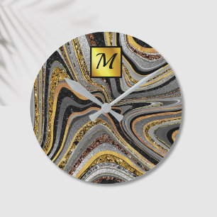 Horloge Ronde Chic Sparkle Parties scintillant marbre art gris o