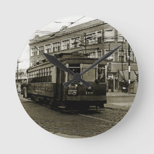 HORLOGE RONDE CHICAGO 63E ET OCCIDENTALE 1952 TROLLEY ART SEPIA
