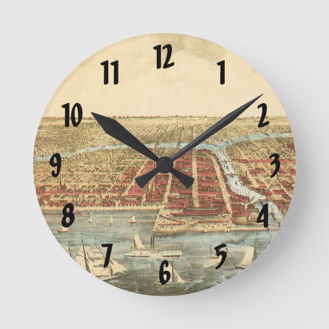 Horloge Ronde Chicago Antique Map, LaSalle Street et River (Recto)