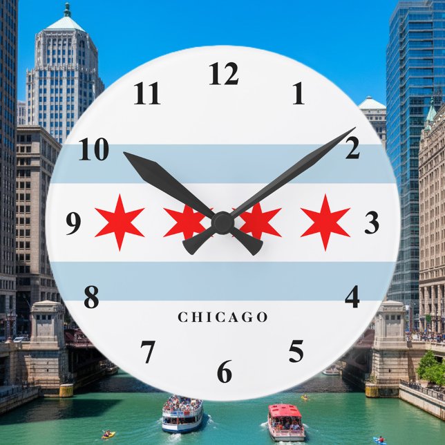 Horloge Ronde Chicago city flag custom round wall clock (Chicago flag time clock)
