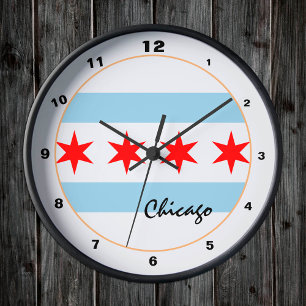 Horloge Ronde Chicago Flag & Illinois trendy fashion /design aux