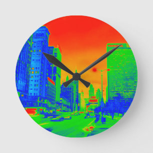 Horloge Ronde Chicago Michigan Avenue @ Nuit 1967 Neon Colorful