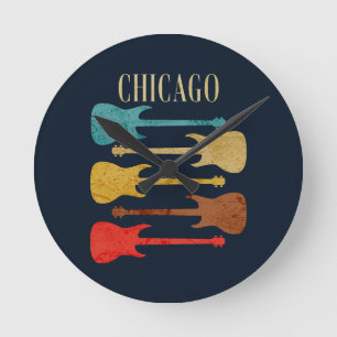 Horloge Ronde Chicago Vintage Guitars Concert Festival Souvenir