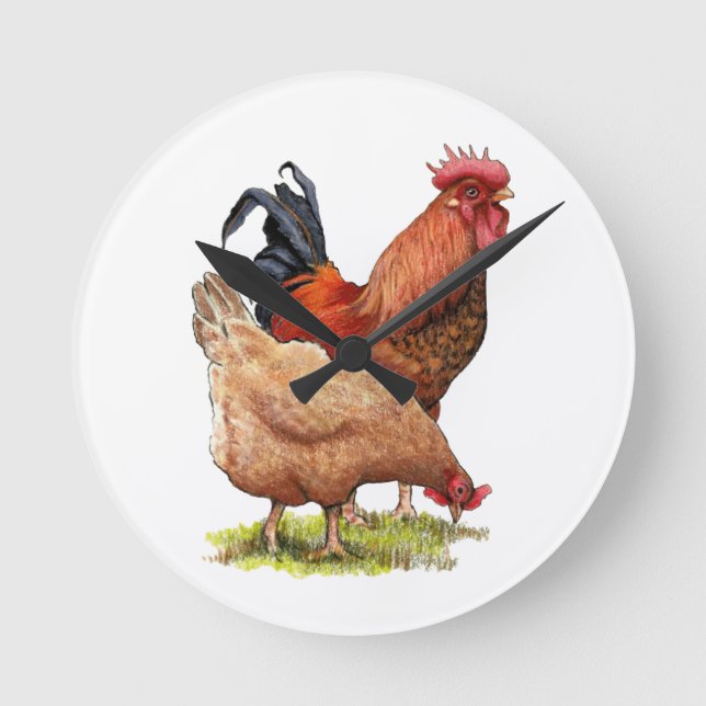 Horloge Ronde Chicken And Rooster Art, Poultry, Farm Animals (Recto)