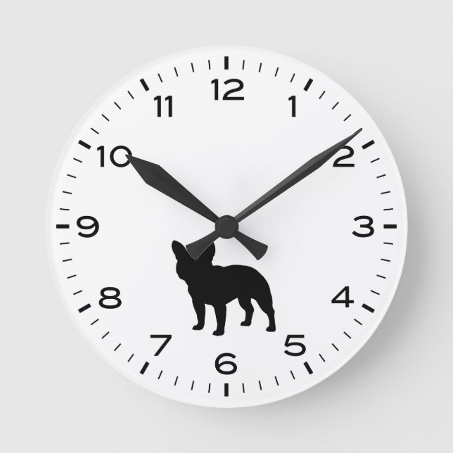 Horloge Ronde Chien à chien français Silhouette Noir et Blanc (Recto)