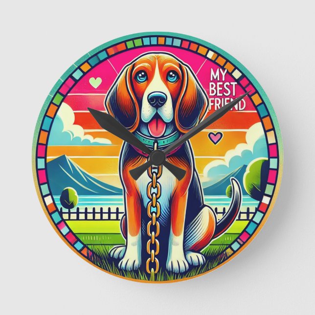Horloge Ronde Chien animé mignon (Recto)
