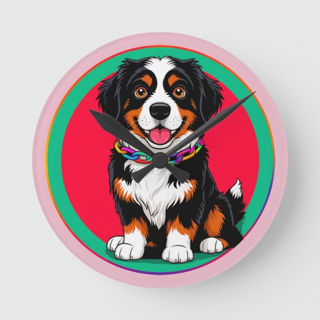 Horloge Ronde Chien animé mignon avec collier (Recto)