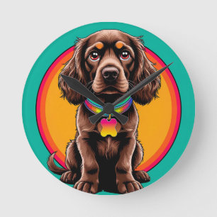 Horloge Ronde Chien avec un collier coloré à l'intérieur d'un ce