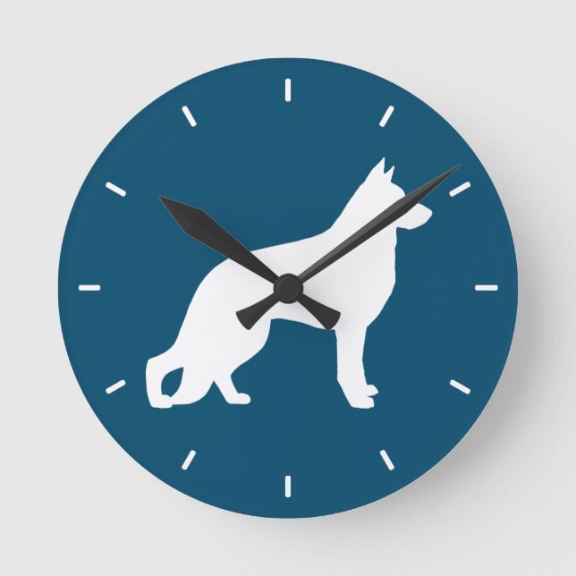 Horloge Ronde Chien berger allemand blanc GSD K9 Silhouette (Recto)