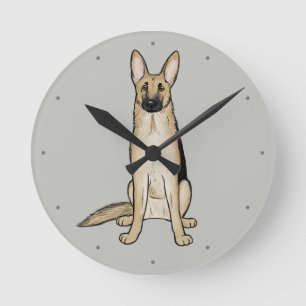 Horloge Ronde Chien berger allemand léger Tan   Joli art pour an