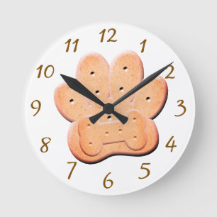 Horloge Ronde Chien Biscuit Pawprint et Bone Art