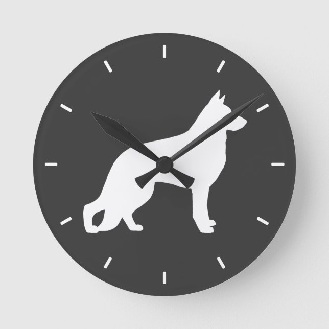 Horloge Ronde Chien blanc allemand Berger Silhouette GSD K-9 (Recto)