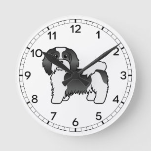 Horloge Ronde Chien Caricature Cute Du Havanais Noir Et Blanc