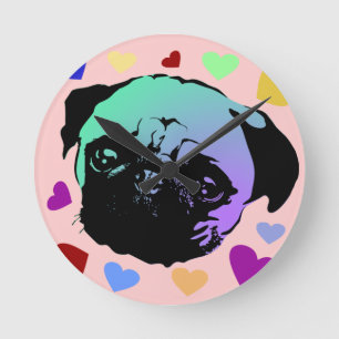 Horloge Ronde Chien Chiot Carlin Style PopArt Rétro