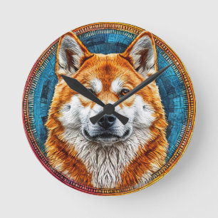 Horloge Ronde Chien dans un motif artistique circulaire